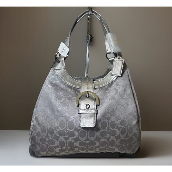 Coach F18911 Soho Metallic Signature Hobo Silver Grey Shoulder Bag NWT - Picture 2 of 12